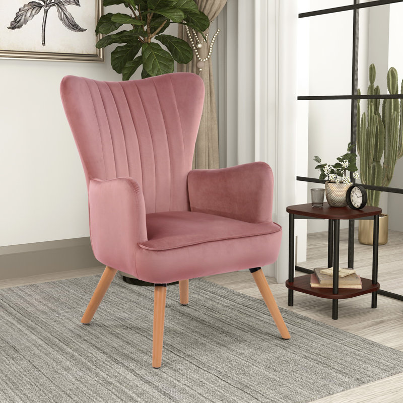 Coleman Velvet Armchair, Light Wooden, Rose