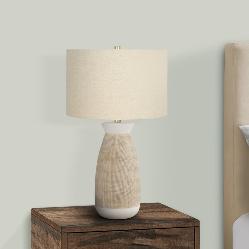 Lampe de table contemporaine 27 po, base en céramique crème avec abat-jour beige pour éclairage de décoration intérieure