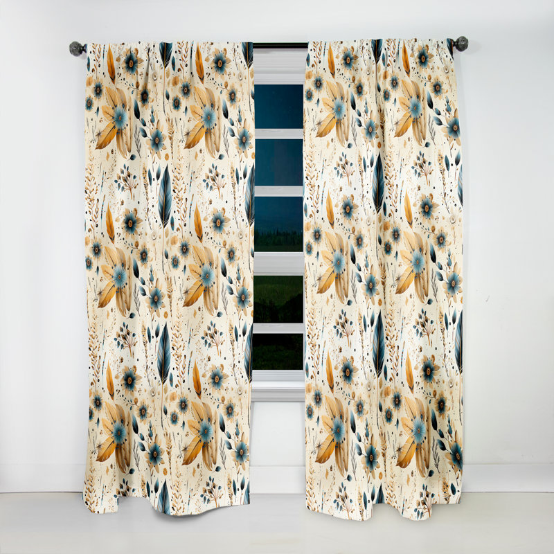 Motif rustique bohème - Panneaux de rideaux floraux, L 52 po x L 108 po