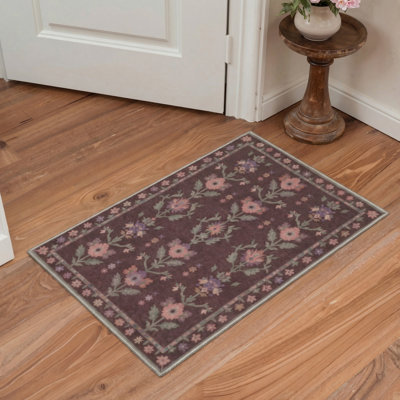 Tapis d'intérieur rouge / vert / rose lavable à la machine Bellingham Linden avec envers antidérapant