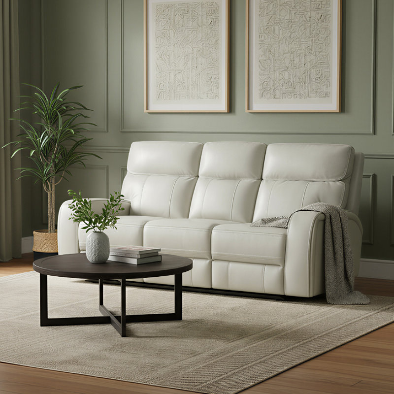 85.4'' Genuine Leather Zero Gravity Power Recliner Sofa with USB Port, Denali Ivory
