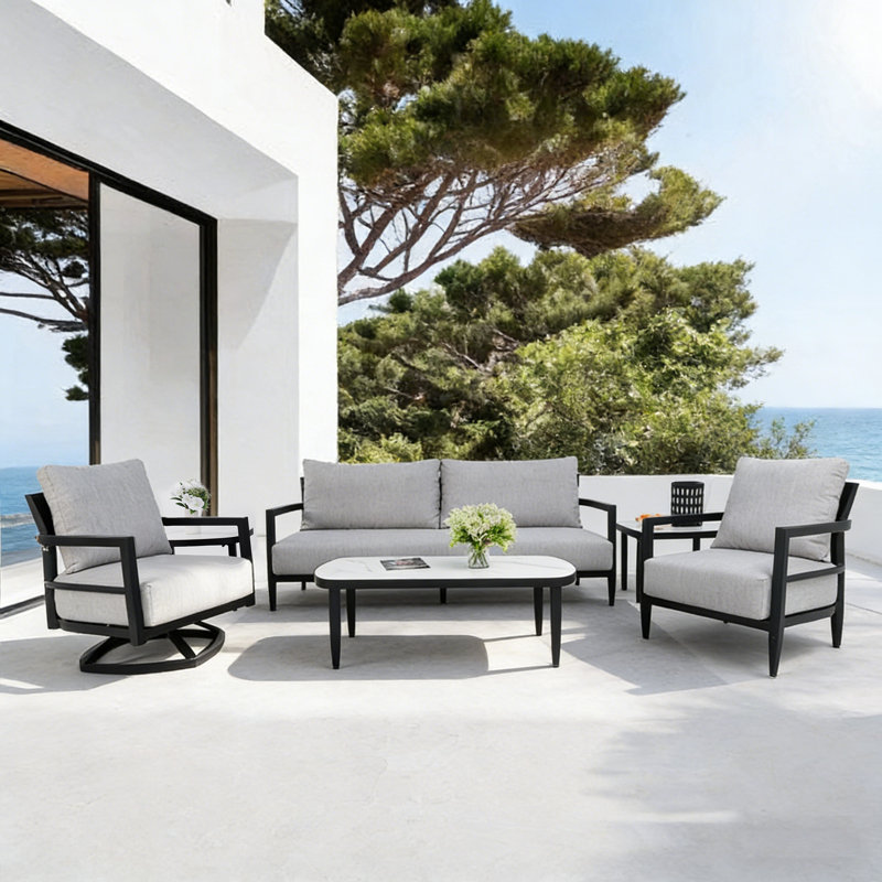Ensemble de conversation d'extérieur en aluminium avec coussins Sunbrella 6 pièces