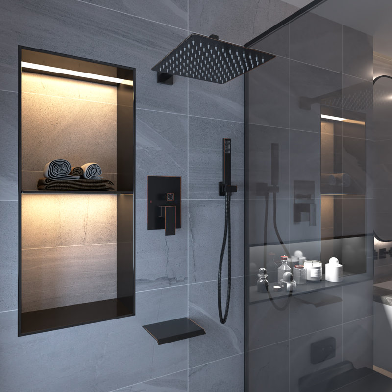 3-Spray Patterns With 2.5 GPM 10 In. Showerhead Wall Mounted Dual Shower Heads With Valve, Oil Rubbed Bronze