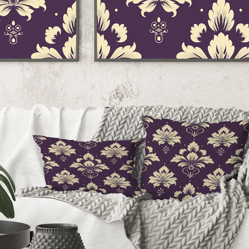 Coussin lombaire mauve beige damassé Elegance III