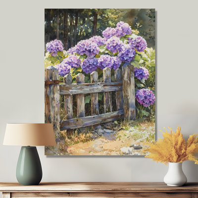 Summer Hydrangeas By The Farm Fence III - Floral Wall Art Living Room