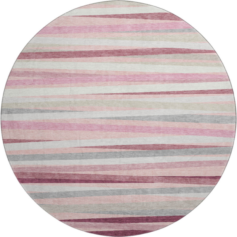 Premium Machine Washable Lyndhurst AMF997 Stripes Rug, Round 8'