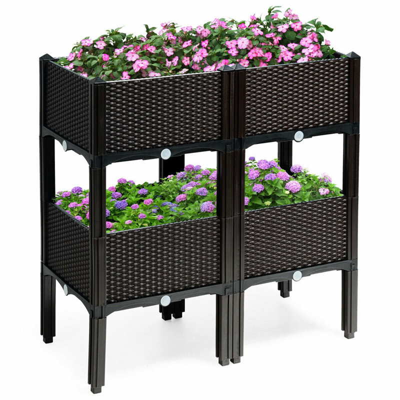 Pot à fleurs surélevé en plastique Mckeon, Brun