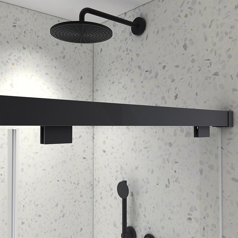 Porte de douche coulissante double sans cadre 60 * 76 pouces avec fermeture en douceur, verre trempé de 8 mm, nettoyage nano facile et membrane antidéflagrante
