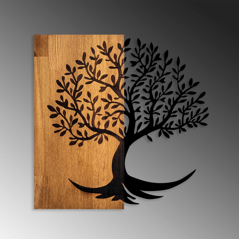 Elegant Decorative Wooden Wall Accessory, 22.8 x 22.8 inches | 100% Real Walnut with Black Accents, 0.8 inches Thick | Durable Metal Mounting | Unique Color Variations for Stylish Home Décor, Lightweight at 8.1 lbs