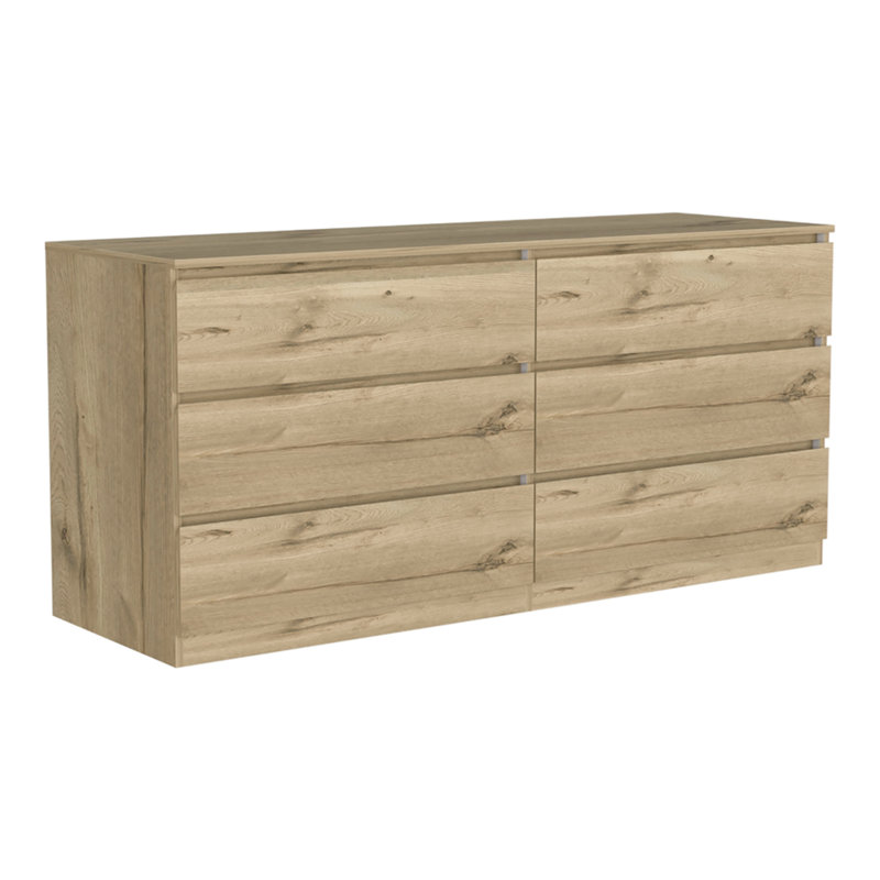 Commode double 6 tiroirs, poignées en métal, Chêne clair