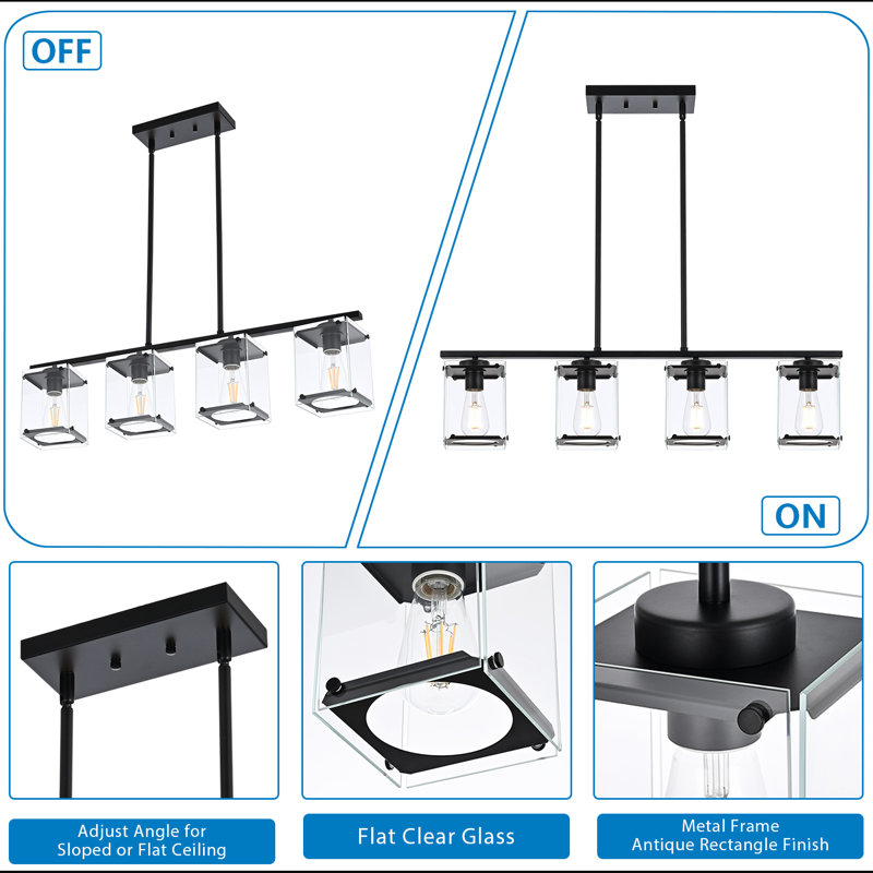 Luminaire suspendu pour îlot de cuisine 4 lumières Wapella, Noir