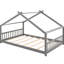 Lit en bois gris de taille double - un grand espace pour jouer et dormir, avec une structure solide sur le toit, un lit de 53,9 po de hauteur, un endroit de repos nécessaire, L 80,7 po de long
