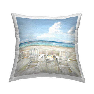 Seats Overlooking Beach Outdoor Printed Pillow by Ruane Manning