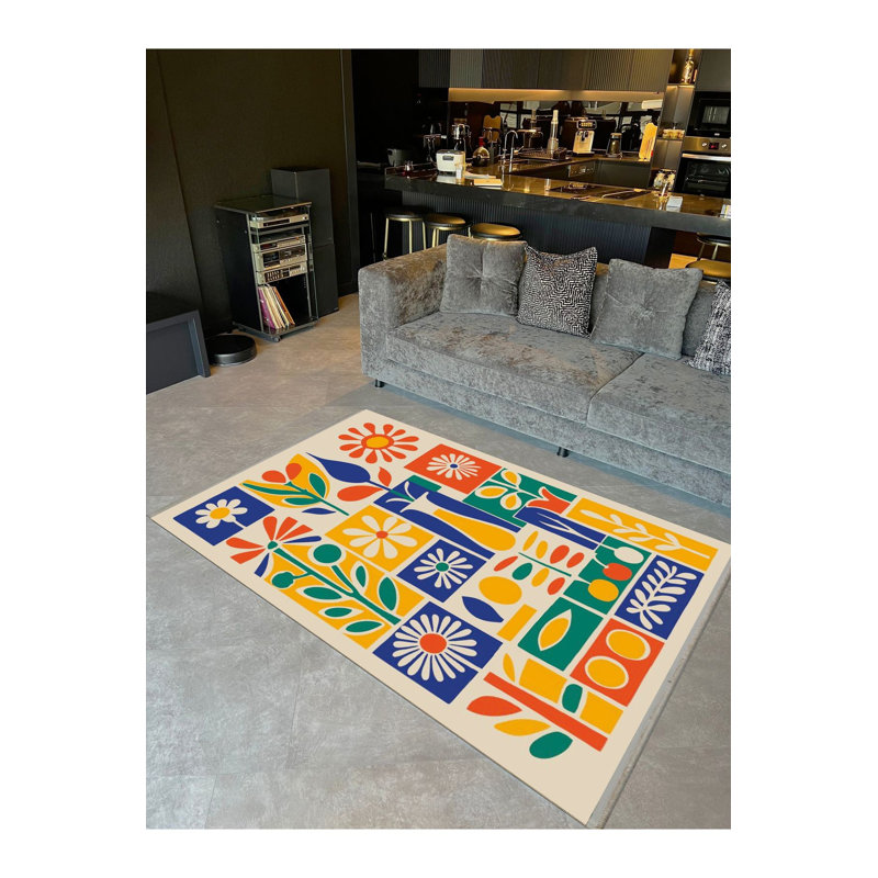 Tapis décoratif multicolore lavable à la machine, Sous-tapis rectangulaire de 3 pi 3 po x 4 pi 11 po