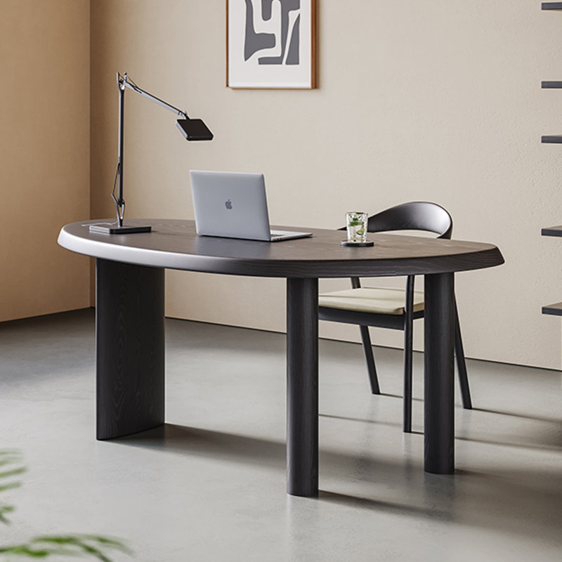 Black Oval Solid Wood Desks, 29.53" H x 70.87" W x 31.5" D