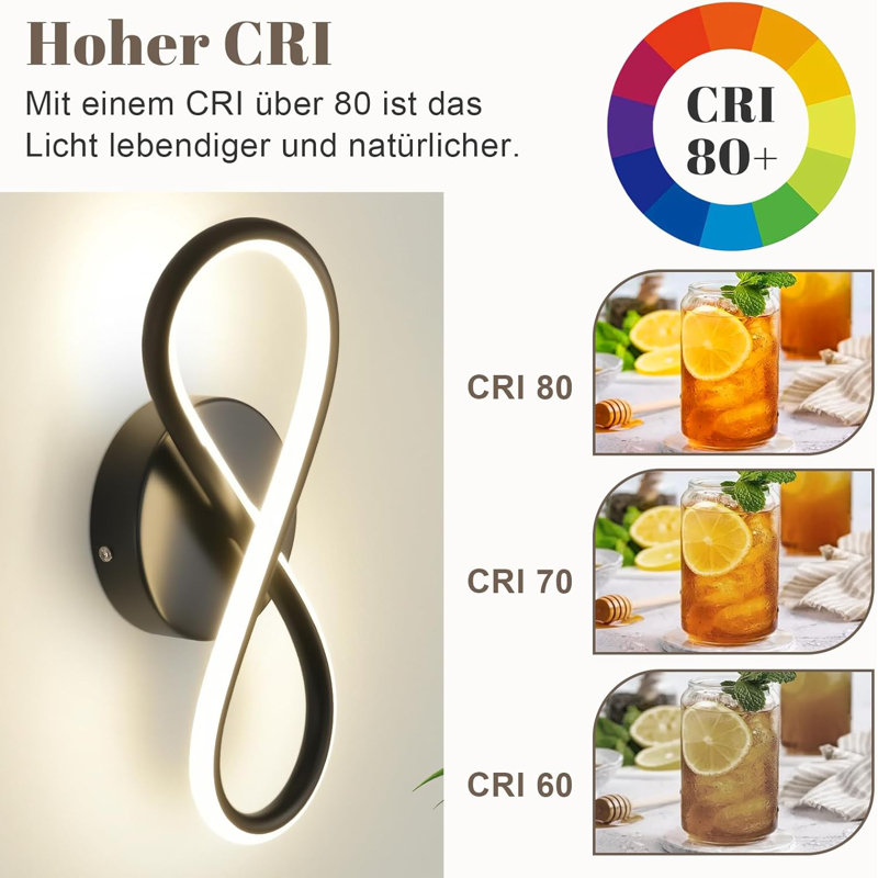 Wall Sconce 1-light LED Wall light modern -7W curve design warm white 3000K for staircase bedroom, Black