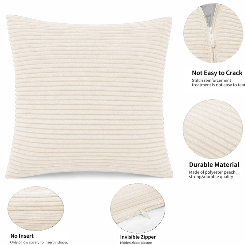 Aspire Homeware Striped Square Velvet Cushion Cover, Cream, Pack of 6
