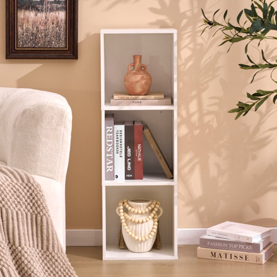 Armoire de rangement étroite à cubes, bibliothèque en bois à 3 cubes, étagère modulable et empilable pour le salon, la chambre à coucher, le bureau personnel, le meuble télé ou le présentoir, blanc