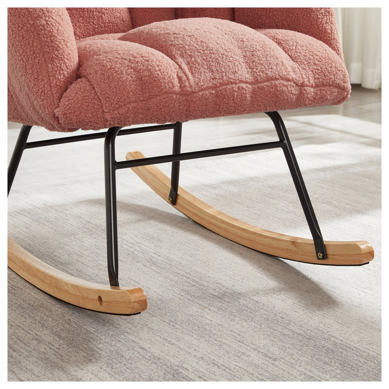 Fauteuil oscillant capitonné en tissu pour le salon, fauteuil de chambre de bébé rembourré rose, Pink