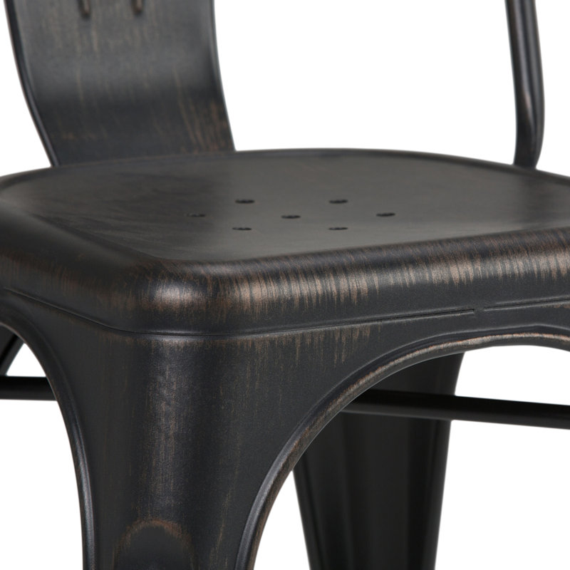 Distressed Black and Copper Metal Stacking Side Chair Set
