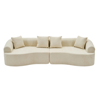 Curved Boneless Sofa,Compression Modular 110'' Sectional,White Highdensity,Couches Sleeper For Living Room Bedroom Apartment Lounge,Chenille