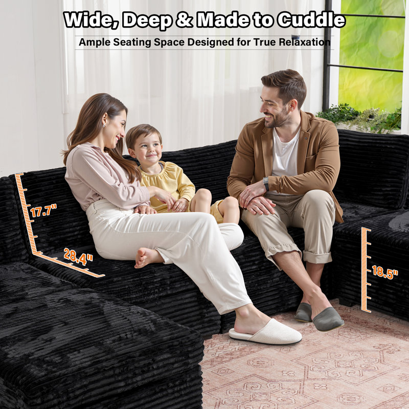 Modular U-shaped Sectional Plush Corduroy Sofa With Movable Ottoman