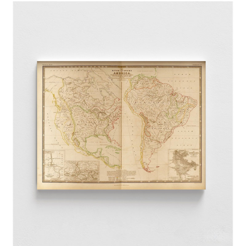 Rivière systèmes dans les Amériques par cartes rétro, impression de carte de rivière, décor de carte de rivière Cotinent américain antique, art mural rivière