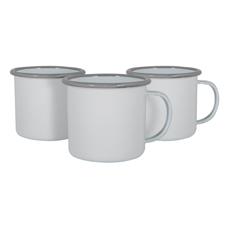 Argon Tableware - Coloured Enamel Mugs - 375ml, White/Gray, 12