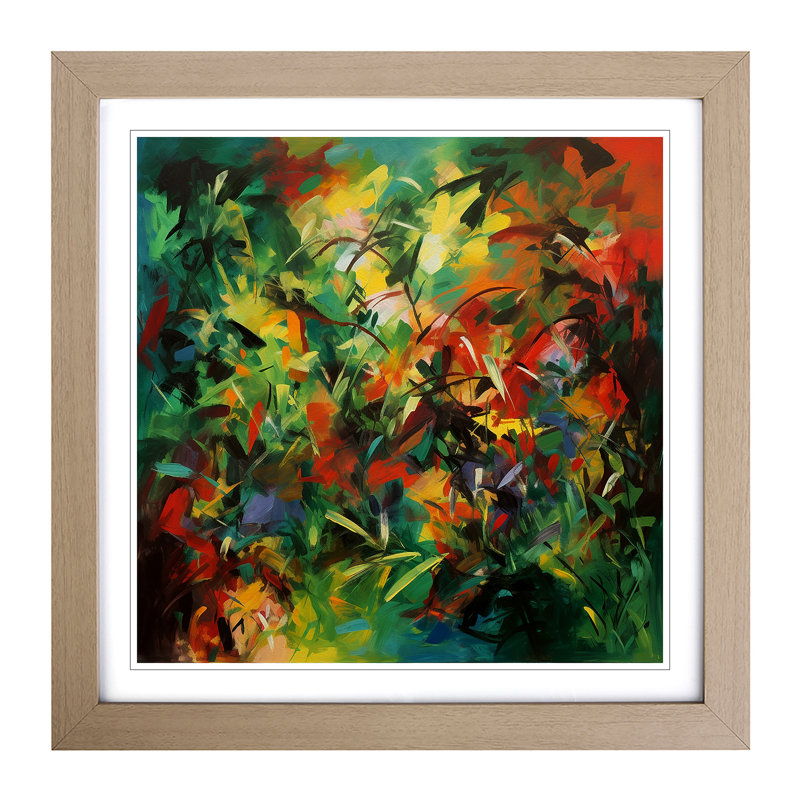 Jungle Abstract Expressionism - Single Picture Frame Print on Wood, Oak