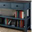 Console de salon rétro (bleu marine), structure en bois de pin massif et deux tablettes ouvertes, conception rétro convenant à de nombreux styles de maison-1490015474
