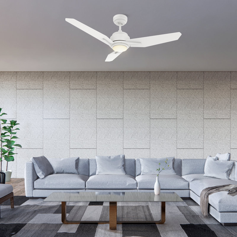 Ventilateur de plafond intelligent à 3 pales avec lumière DEL, Blanc, H 56 po x l 5,8 po x L 24,8 po