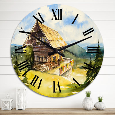 Paysage paisible avec un vieux chalet pendant l'été - Horloge murale