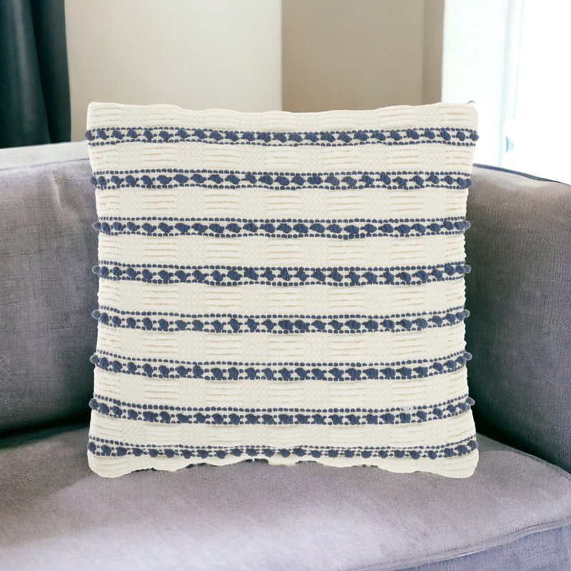 18" Textured Stripes Throw Pillow, Navy Blue