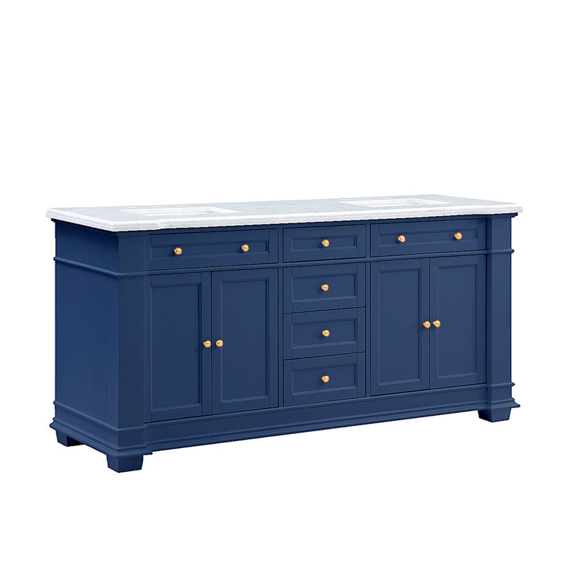 Meuble-lavabo double 72 po avec plateau en marbre Rea de Rea, Marine