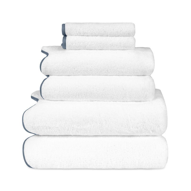 Antalya 6-pc Multi-sized Bath Towel Set, White/Slate Blue