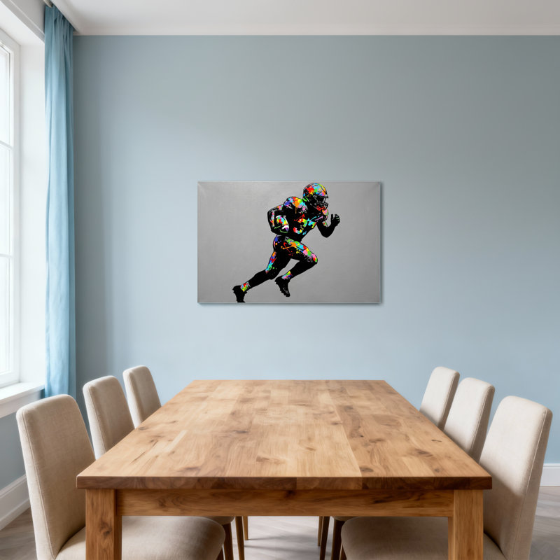 Joueur de football coloré en mouvement, H 16 po x l 24 po