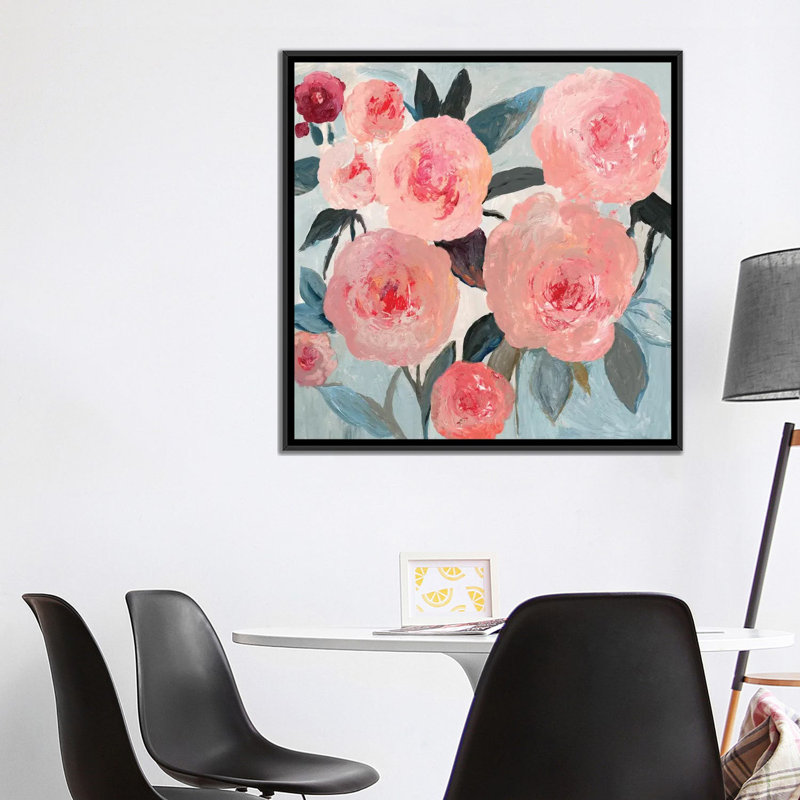 Corail floral par PI Studio - reproduction sur toile, H 18 po x l 18 po x P 1,5 po, Toile avec cadre noir