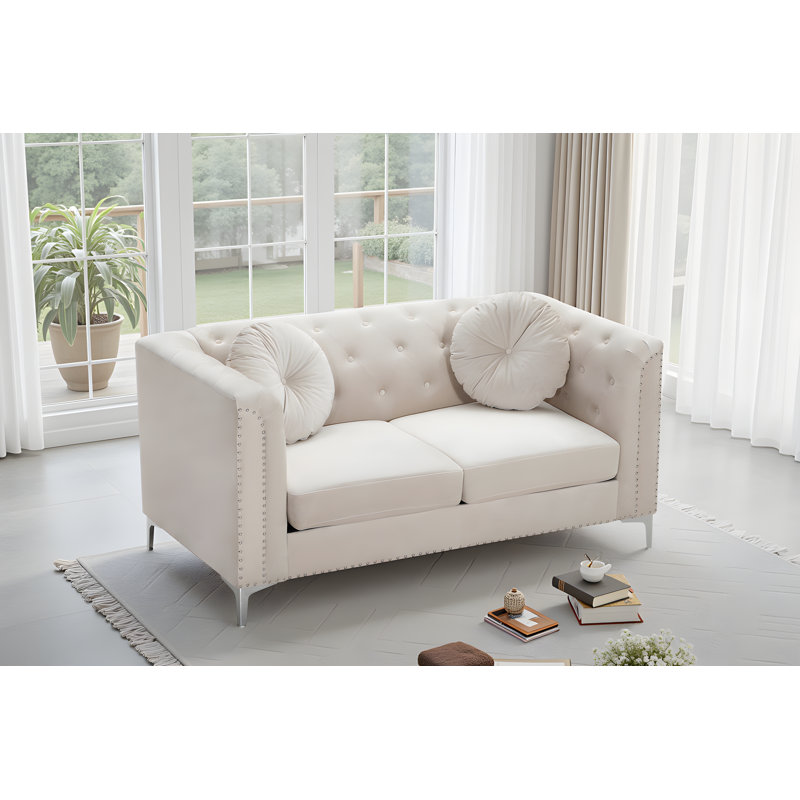 Nade Velvet Loveseat, Ivory