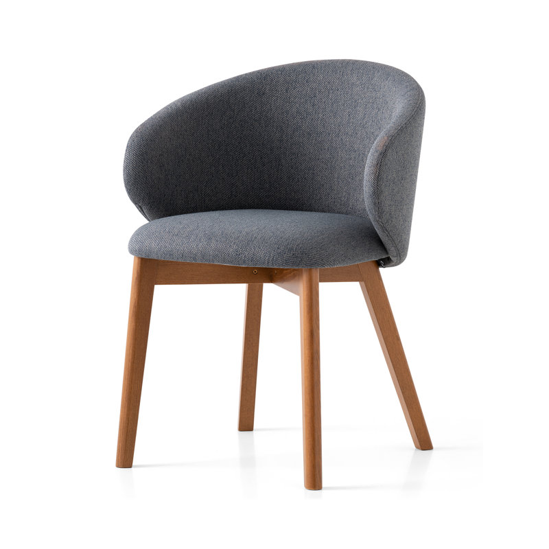 Tuka Upholstered Armchair with Wooden Frame, Taupe, Walnut