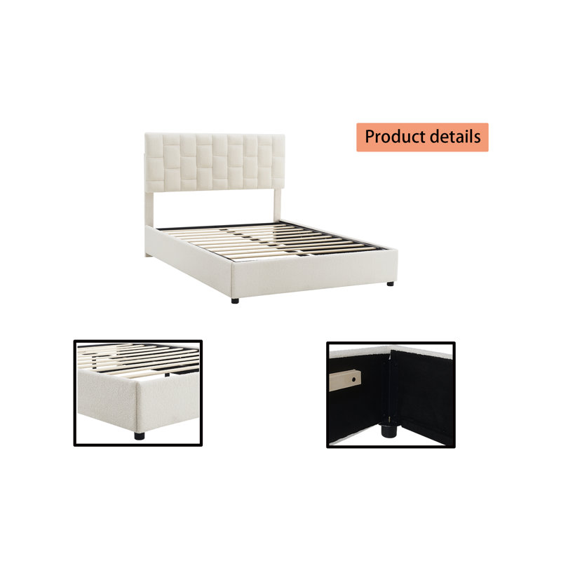 Lit plateforme tapissier grand Bradvale, Beige