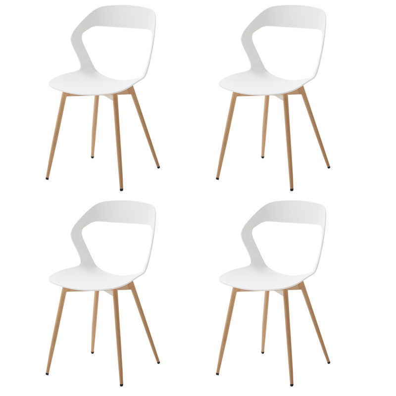 Set Of 4 Chairs - Dining Room Chair - Chair With Metal Legs - Contemporary, White
