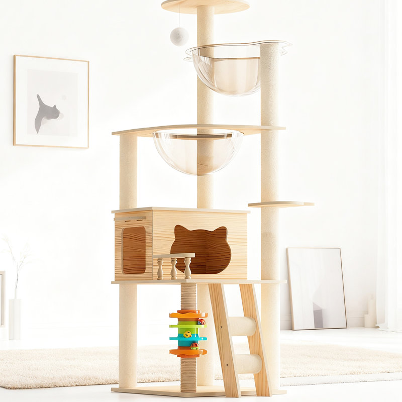 Tour pour chat de 59 pouces pour félins d'intérieur, avec un design élégant, des poteaux à griffes recouverts et confortable