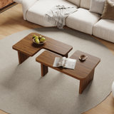 Wood Coffee Table, Mid Century Modern Square Living Room Table, Free Adjustable Shape, 2 Pieces