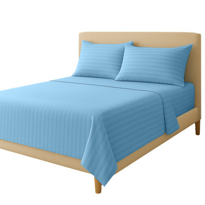American Home 100% Cotton Breathable Striped Sheet Set (California King, White)