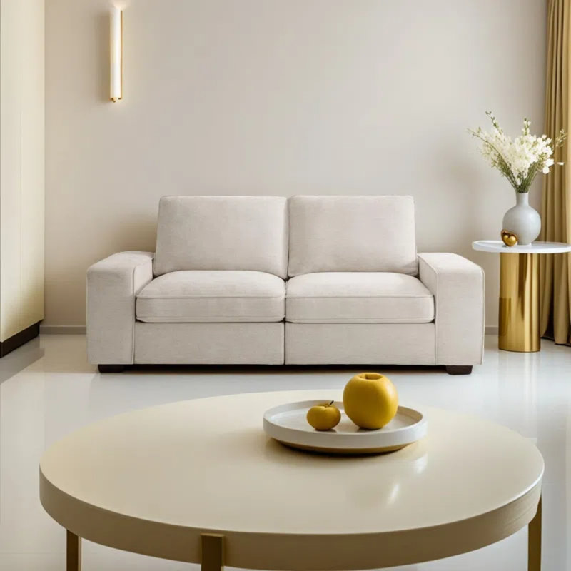 Canapé rembourré avec housses amovibles et rangement pour siège, 2, Beige