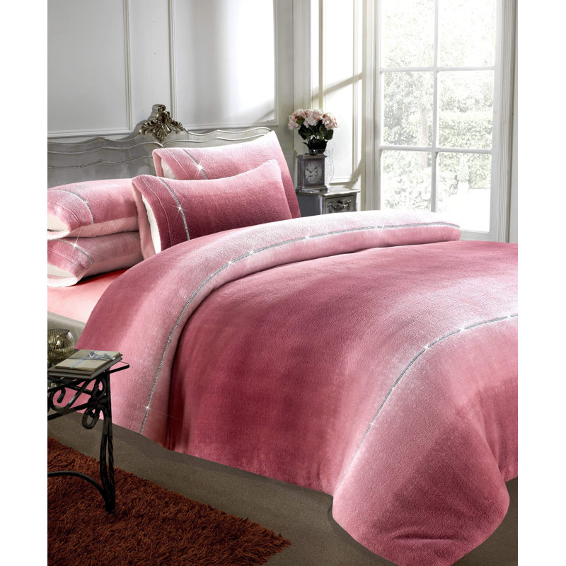 Polyester No Pattern Duvet Cover Set with Pillowcases, Pink, Double Duvet Cover Set + 2 Pillowcases