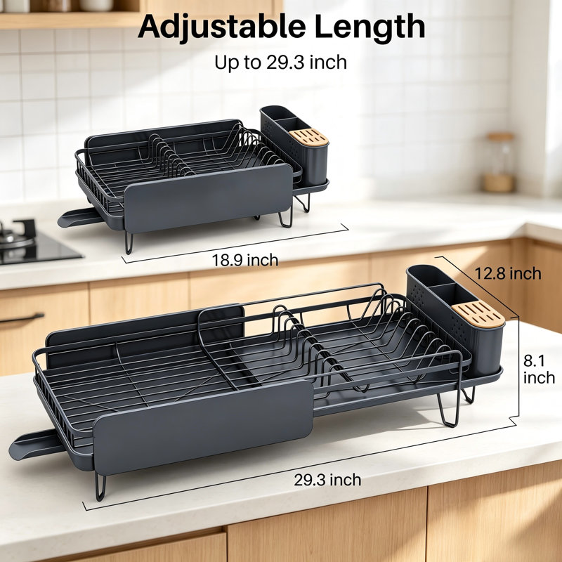 Expandable Stainless Steel Rustproof Dish Drying Rack, Gray