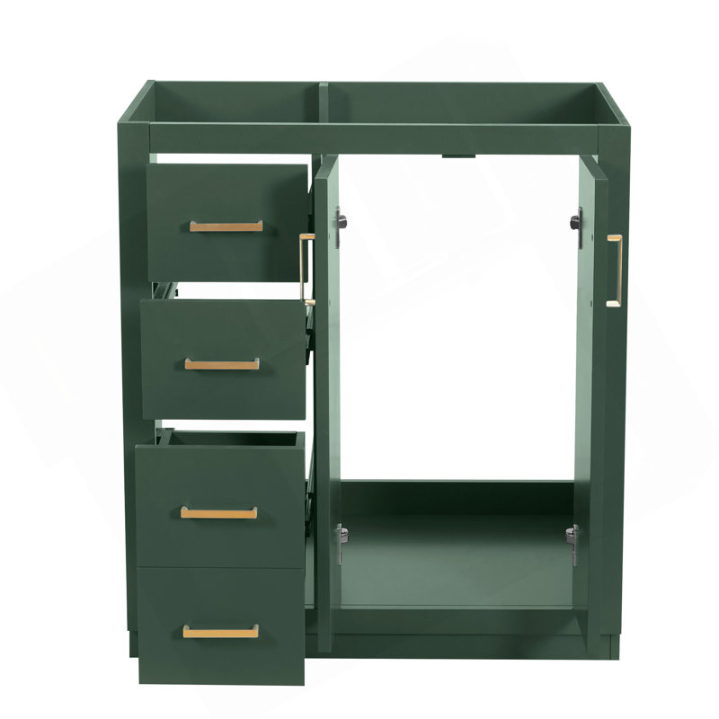 Ensemble de meuble-lavabo autoportant avec cadre en bois massif 30 po, 3 tiroirs et portes à fermeture douce
