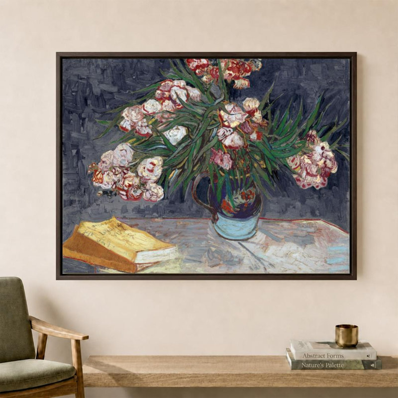 Oleanders revisité par Vincent Van Gogh - impression sur toile, H 36 po x l 48 po, Cadre plat flottant, Brun