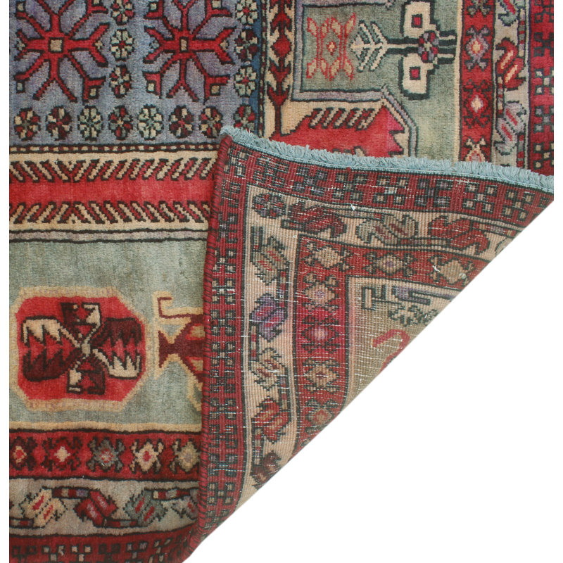 One-of-a-Kind 4' x 10'2" 1980s Runner Wool Area Rug in Blue and Red